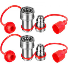 Spherical Face Hydraulic Couplers 1/2" Body 1/2" NPT, 4061 PSI Quick Connect Fittings, 2 Sets w/Caps compatible with Bobcat, Kubota