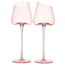 Pink Wine Glasses Set of 2 | 18oz Rose Blush Slanted Stemmed Glassware for Women, Gifts for Wife Girlfriend Birthday Wedding - JA
