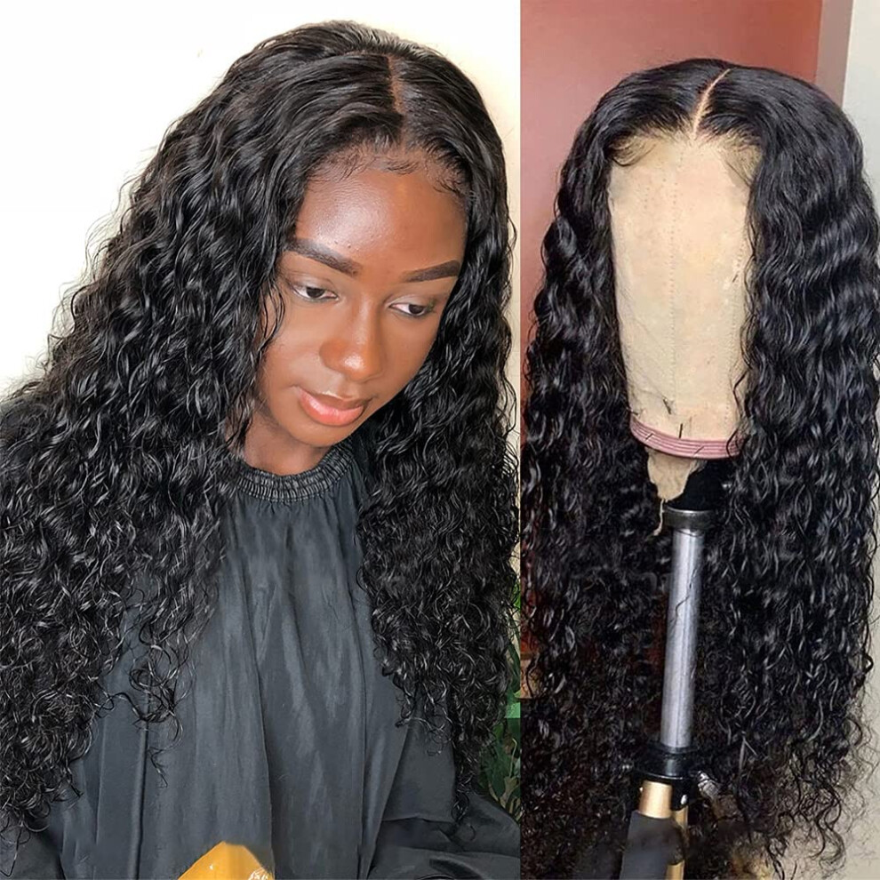 Curly Lace Front Wigs Human Hair 24 Inch 4x4 Closure Brazilian Virgin Pre Plucked Wet and Wavy 150% Density for Black Women