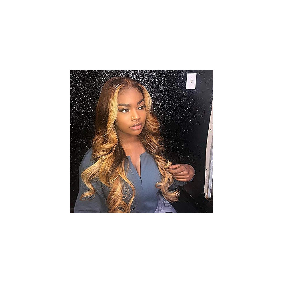 Ombre Blonde Loose Wave Lace Front Wig 150 Density Brazilian Virgin Human Hair Natural Hairline 18 Inch