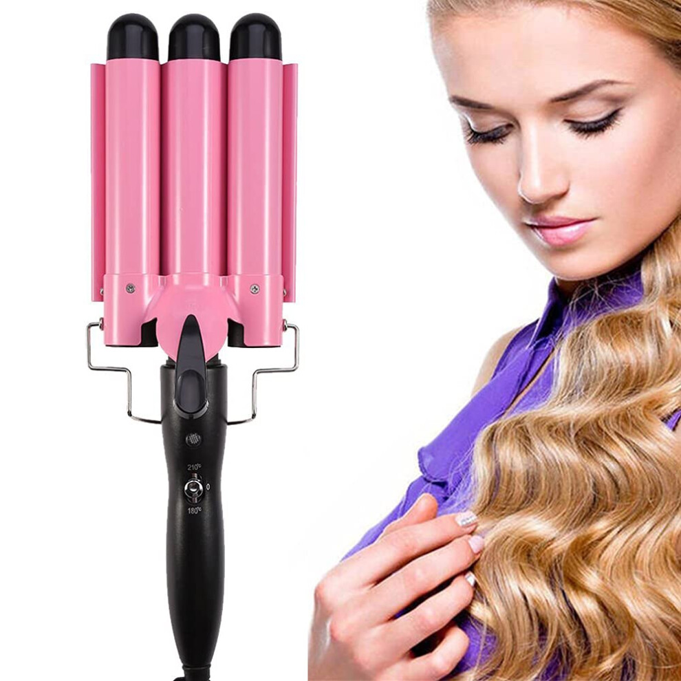 Pink Triple Barrel Curling Iron 25Mm Ceramic Tourmaline Hair Waver With Fast Heat Up Dual Temp