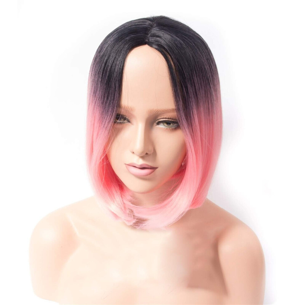 Pink Ombre Synthetic Wig 10 Inch Straight Heat Resistant Fiber Cosplay Wig for Women