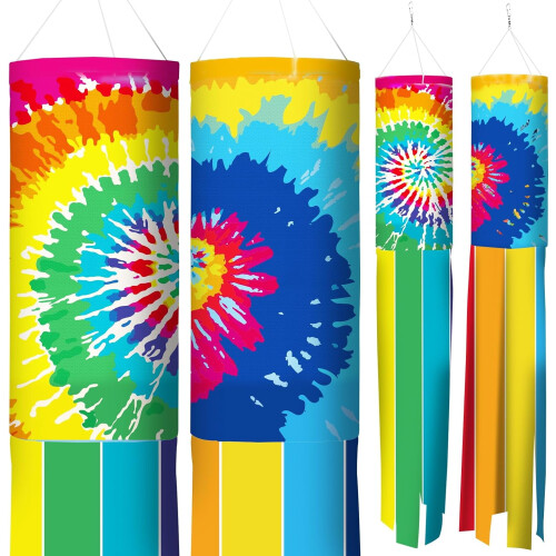 2 τεμάχια Σημαία Tie Dye Windsock Tie Dye Σερπαντίνες με Χρώμα Ουράνιου Τόξου, Πολύχρωμη