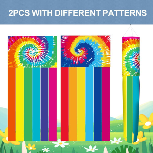 2 τεμάχια Σημαία Tie Dye Windsock Tie Dye Σερπαντίνες με Χρώμα Ουράνιου Τόξου, Πολύχρωμη 2