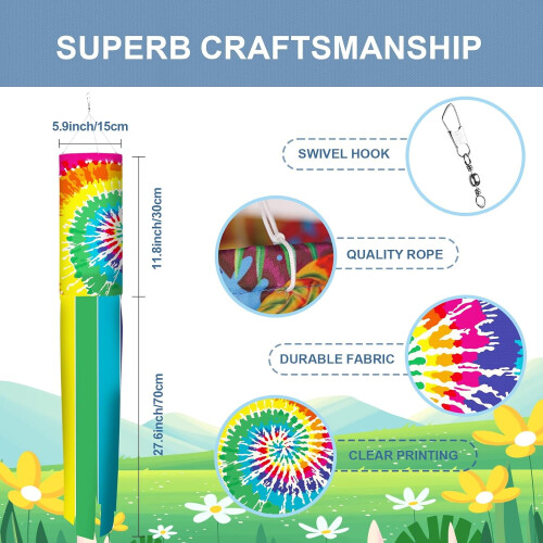 2 τεμάχια Σημαία Tie Dye Windsock Tie Dye Σερπαντίνες με Χρώμα Ουράνιου Τόξου, Πολύχρωμη 1
