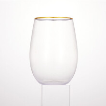 Copas de vino sin tallo de 473 ml con borde dorado, vasos de plástico transparente irrompible - Sin BPA, reciclables, ideales para eventos