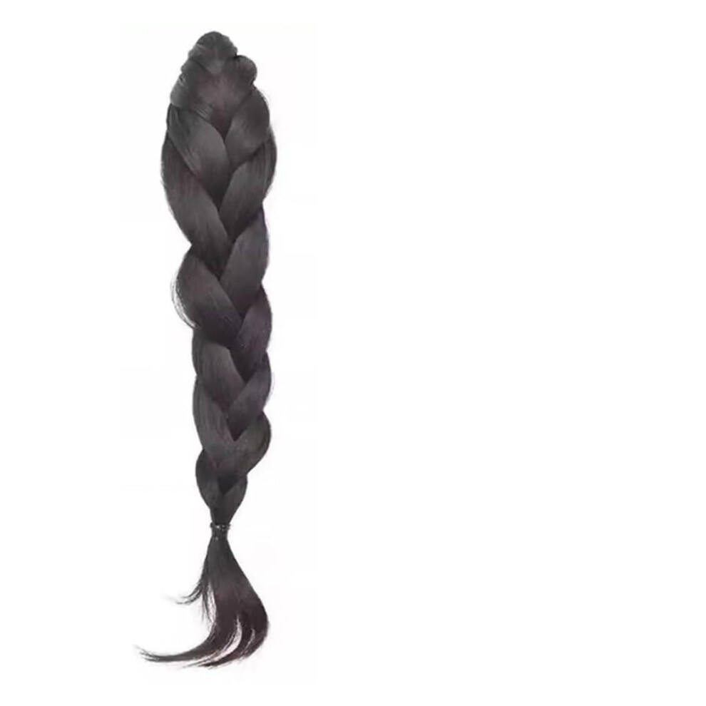 Unisex Black,Brown Ponytail Hair Extension 18 Inch Fishtail Braid With Secure Claw Clip Black Brown Synthetic Hairpiece