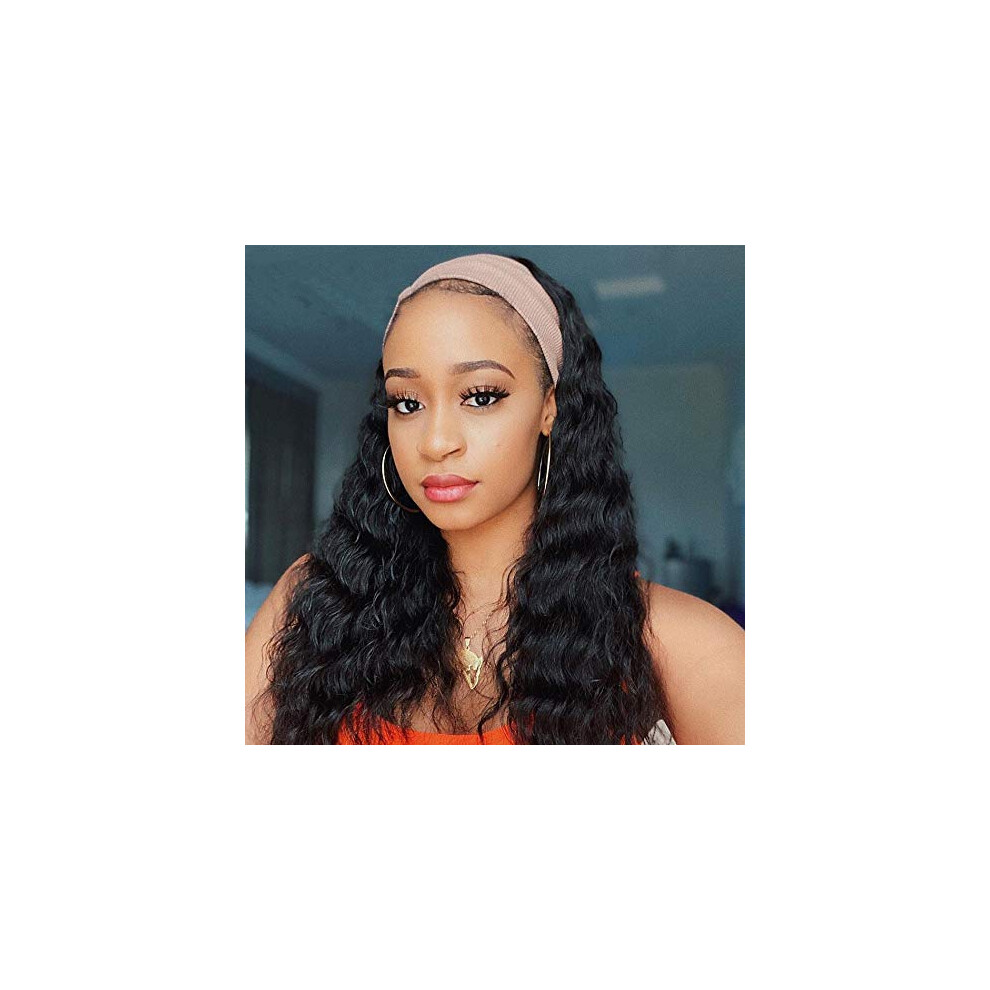 Deep Wave Headband Wig Human Hair Brazilian Glueless 150% Density 20 Inch for Black Women