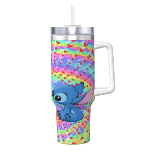 Pikachu Love Stitch 40oz H2.0 Ανοξείδωτο ποτήρι με μόνωση κενού αέρος με καπάκι και καλαμάκι 1