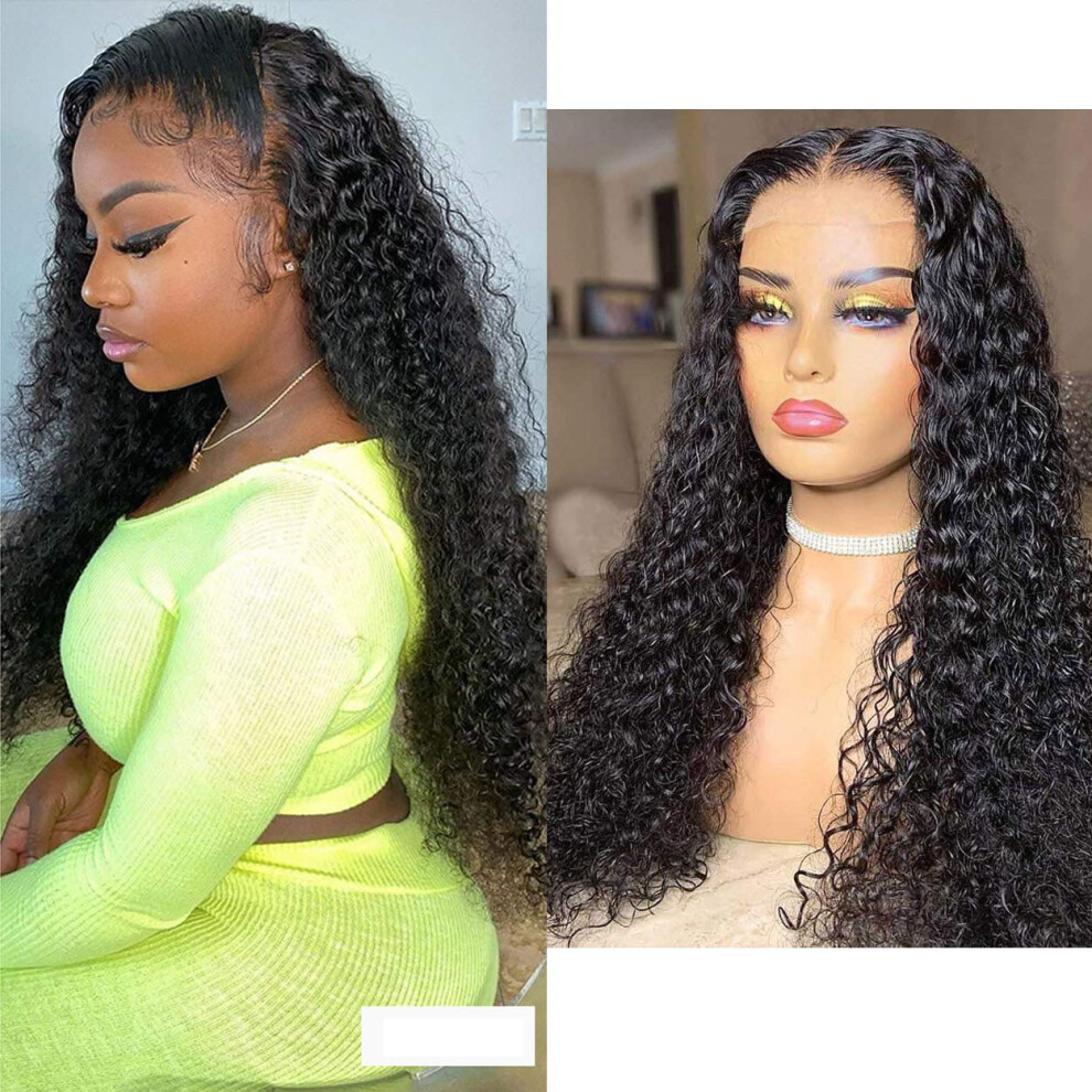 Curly Lace Front Wig Human Hair for Black Women 24 Inch 13x4 Pre Plucked Brazilian Virgin Hair