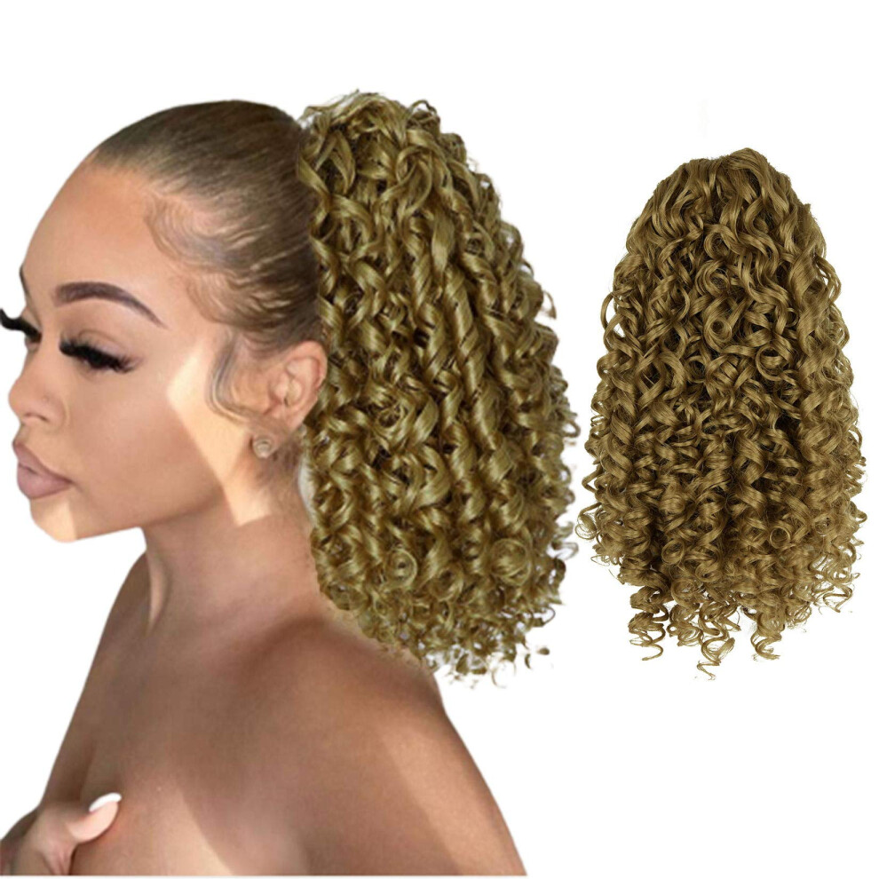 Unisex Black Blonde Curly Drawstring Ponytail For Women Afro Kinky Hair Extension With Natural Volume