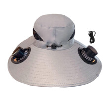 (Light Grey)Men Sun Hat with Dual Power Supply Fan Design Three-Speed Wind Adjustable Wide Brim Fishing Hat Fishing Hiking Hat