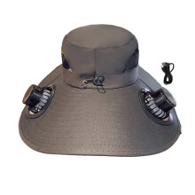 (Army Green)Men Sun Hat with Dual Power Supply Fan Design Three-Speed Wind Adjustable Wide Brim Fishing Hat Fishing Hiking Hat