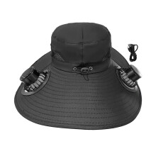 (Black)Men Sun Hat with Dual Power Supply Fan Design Three-Speed Wind Adjustable Wide Brim Fishing Hat Fishing Hiking Hat
