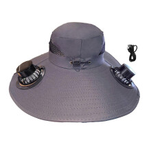 (Dark Gray)Men Sun Hat with Dual Power Supply Fan Design Three-Speed Wind Adjustable Wide Brim Fishing Hat Fishing Hiking Hat