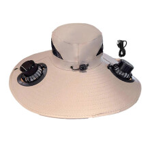 (Khaki)Men Sun Hat with Dual Power Supply Fan Design Three-Speed Wind Adjustable Wide Brim Fishing Hat Fishing Hiking Hat