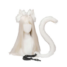 (One Size, White) 2Pcs/Set Cat Ears Tail Set Adults Children Cat Ear Headband Adjustable Waist Belt Cat Tail Accessories Set Costume Accessories