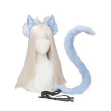 (One Size, Light Blue) 2Pcs/Set Cat Ears Tail Set Adults Children Cat Ear Headband Adjustable Waist Belt Cat Tail Accessories Set Costume Accessories