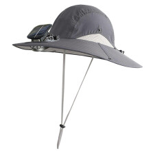 (Dark Gray)Outdoor Wide Brim Sun Hat with Solar Powered Fan Fishing Camping Hiking Breathable Mesh Design Women UV Protection Hat