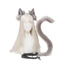(One Size, Grey) 2Pcs/Set Cat Ears Tail Set Adults Children Cat Ear Headband Adjustable Waist Belt Cat Tail Accessories Set Costume Accessories