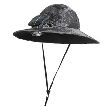 (Atrovirens)Outdoor Wide Brim Sun Hat with Solar Powered Fan Fishing Camping Hiking Breathable Mesh Design Women UV Protection Hat