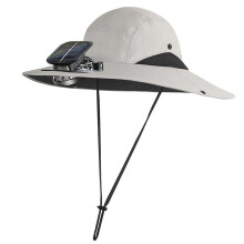(Light Grey)Outdoor Wide Brim Sun Hat with Solar Powered Fan Fishing Camping Hiking Breathable Mesh Design Women UV Protection Hat