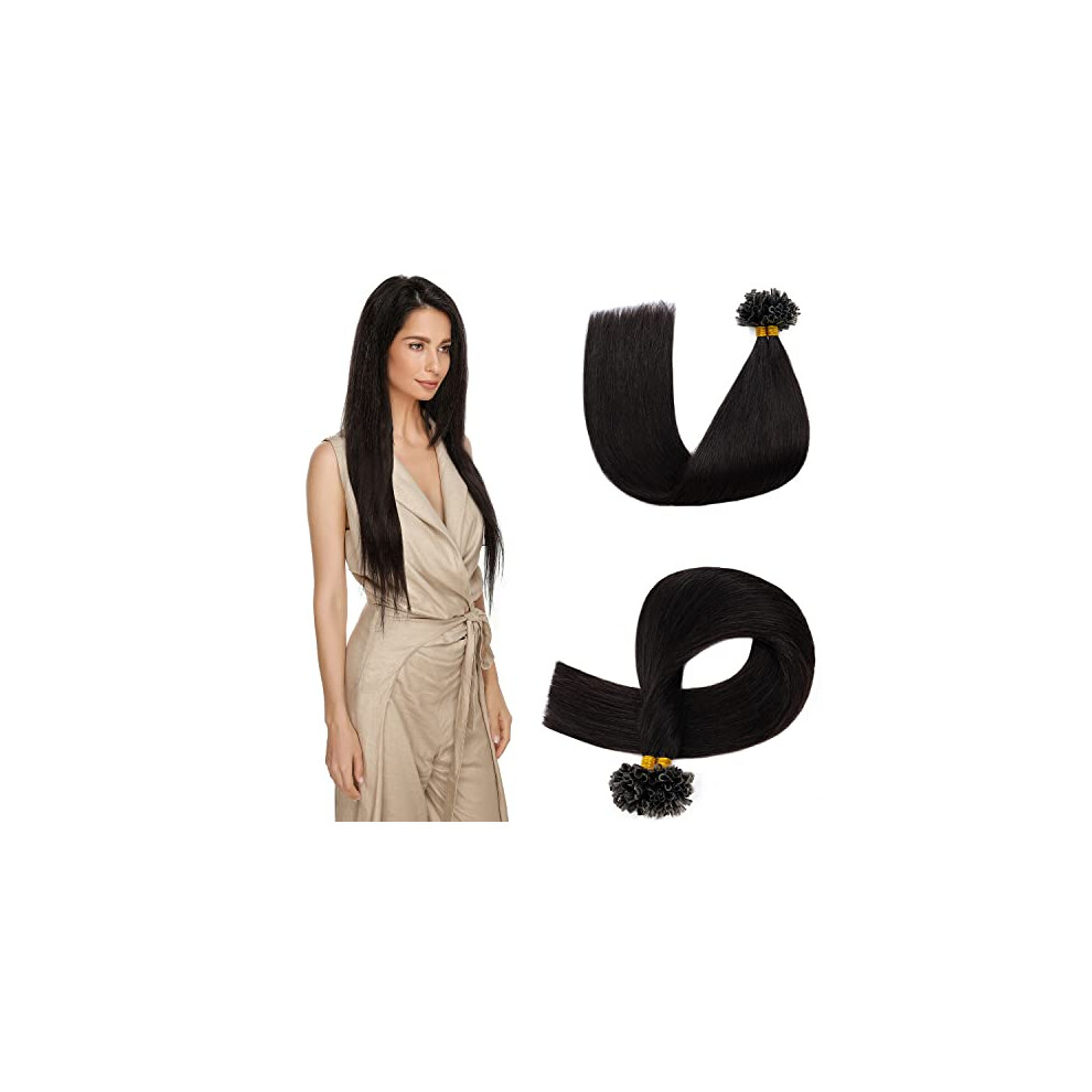 Unisex Black 20 Inch U Tip Human Hair Extensions 100 Strands Pre Bonded Real Hair With Keratin Bonds