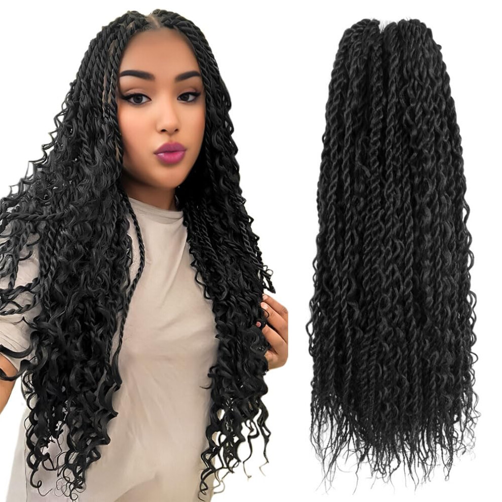Unisex Black 24 Inch Prelooped Senegalese Twist Crochet Hair, 8 Packs Natural Passion Twist Braids 1B