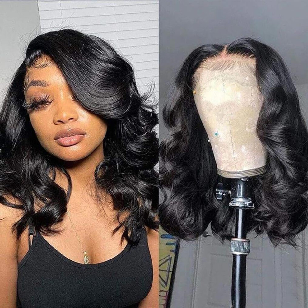 Unisex 14 Inch Body Wave Human Hair Lace Front Wig 13X4 Hd Invisible Lace Pre Plucked Brazilian Virgin Hair