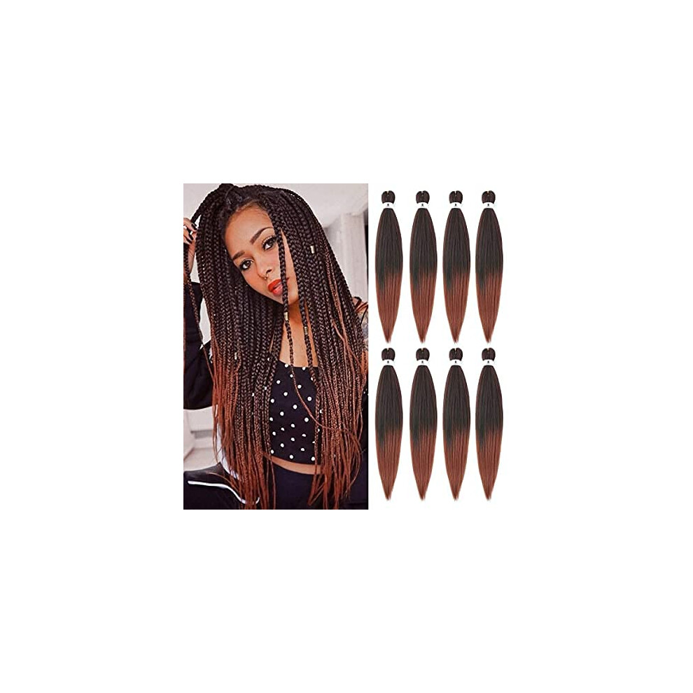 Unisex Pre Stretched Braiding Hair 24 Inch 8 Packs Ombre Yaki Texture Synthetic Hair 1B/350 For Box Braids