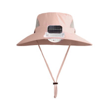 (Pink)Outdoor Wide Brim Sun Hat with Solar Powered Fan Hat Breathable Mesh Design UV Protection Kids Boys Hat