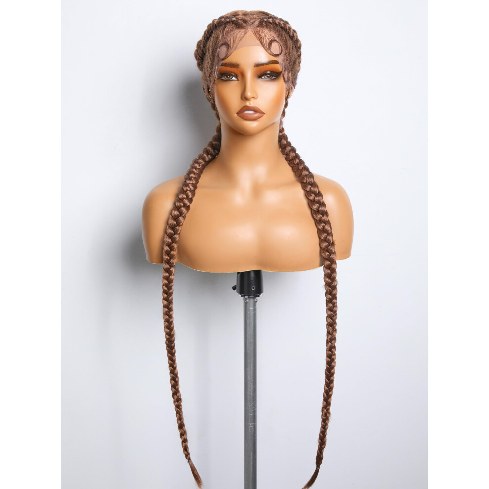 Auburn Brown French Braid Lace Front Wig Preplucked Natural Hairline Double Twist Cornrow Style