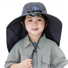 (One Size,Dark Gray)Wide Brim Sun Hat with Solar Fan for Kids Sun Protection Cooling Fan Hat with Neck Flap for Outdoor Beach Fishing