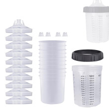 Farbbecher: Color mixing container with volume scale, set with spray cup set Brush with gun cup and secure lids, Herram 810 ml.