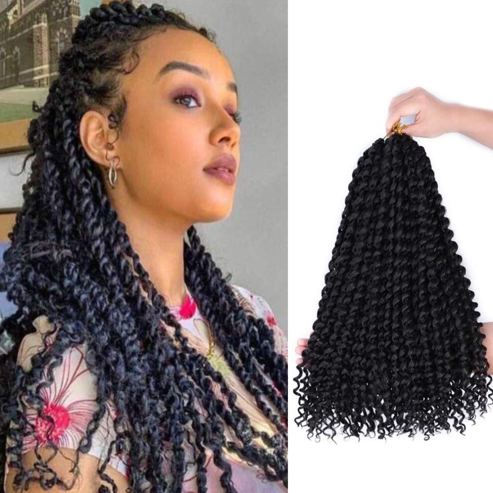 Unisex Passion Twist Hair 18 Inch Bohemian Water Wave Crochet Braids Synthetic Extensions 6 Packs 1B