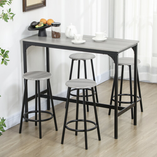 Homcom HOMCOM 5 Piece Bar Table and Stools Set with Metal Frame Grey
