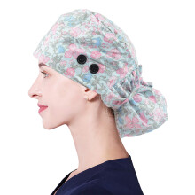Surgical Cap for Women with Buttons and Sweatband, Ponytail Scrub Cap for Long Hair Adjustable Fit