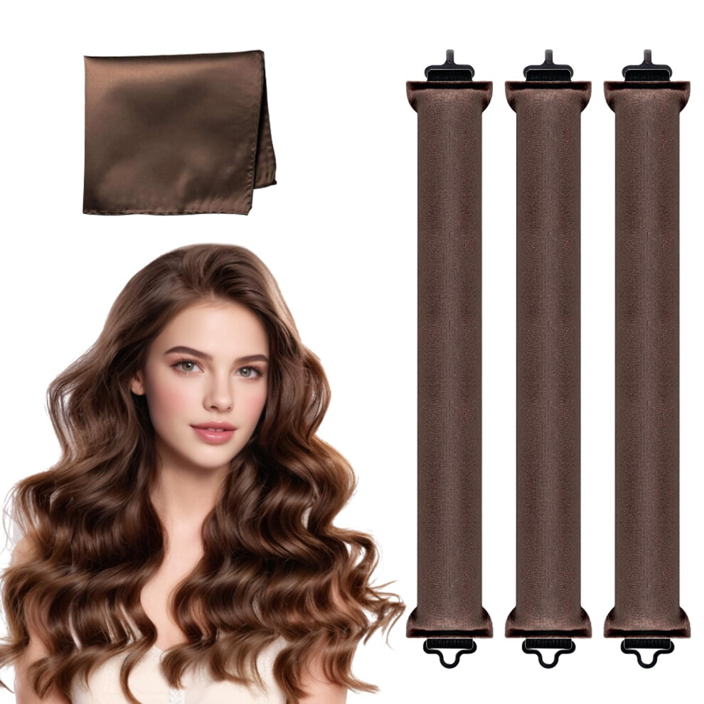 Brown Heatless Hair Curlers For Long Hair, 3 Pcs Jumbo Flexi Rods With Hooks For Overnight Styling