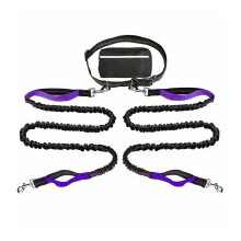 (Purple) Dog Leash with Waist Bag Reflective Retractable Leash for Two Dogs Hands-Free Running Leash with Padded Handles Night Safety Walking Gear