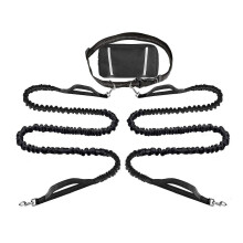 (Black) Dog Leash with Waist Bag Reflective Retractable Leash for Two Dogs Hands-Free Running Leash with Padded Handles Night Safety Walking Gear
