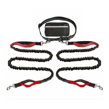 (Red) Dog Leash with Waist Bag Reflective Retractable Leash for Two Dogs Hands-Free Running Leash with Padded Handles Night Safety Walking Gear
