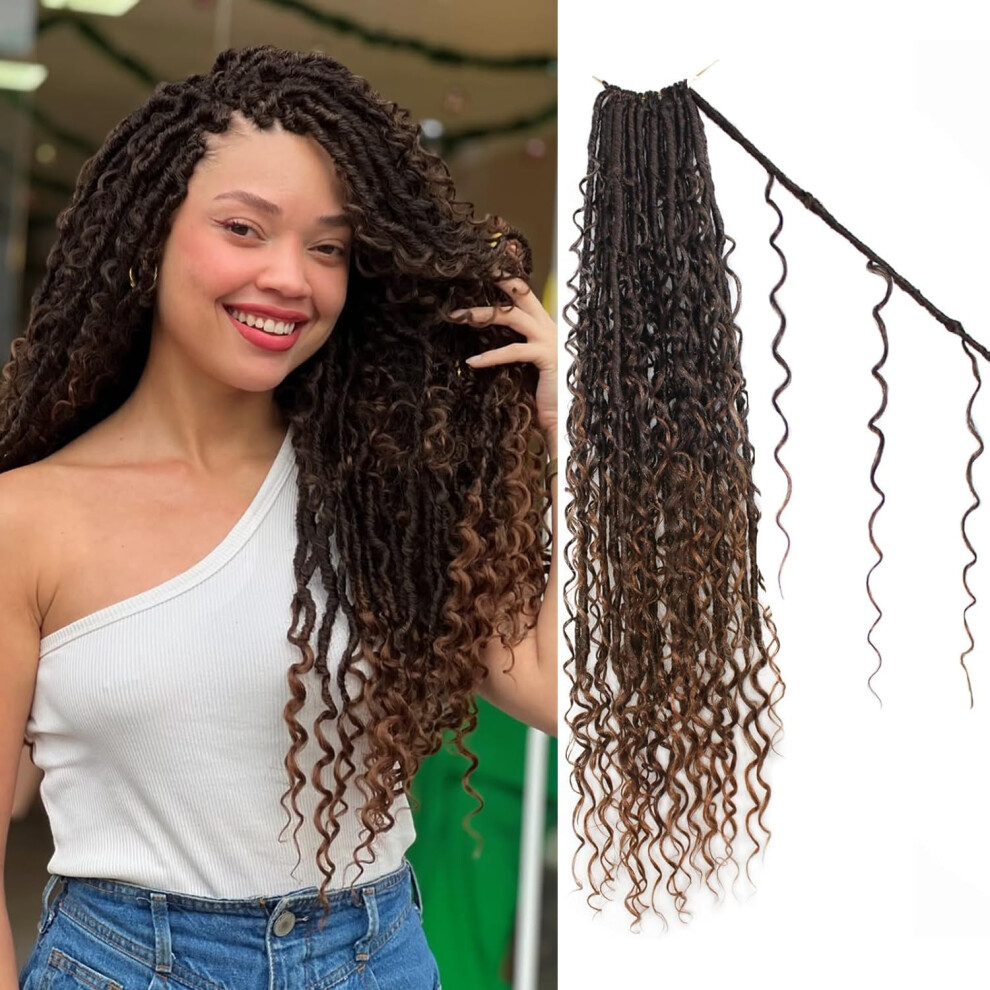 Unisex Boho Goddess Locs 24 Inch Faux Locs Crochet Hair Prelooped Curly Ends T30 Color 8 Packs