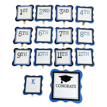 (Blue) Graduation Photo Banner Decoration Kindergarten to 12th Congrats Grad Picture Banner with Clips for Class of 2025 Graduation Party Supplies