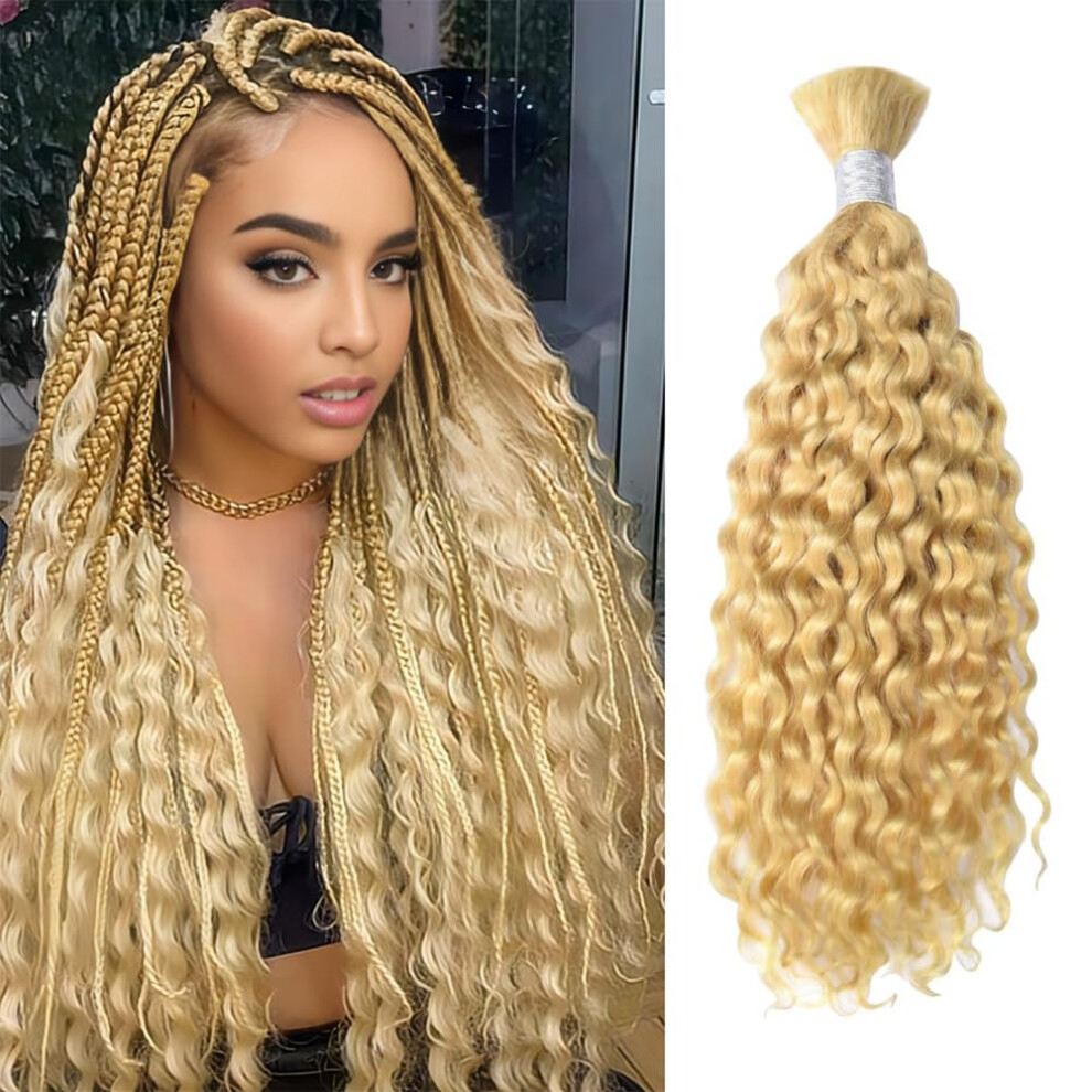 Unisex 613 Honey Blonde Deep Wave Brazilian Virgin Human Hair Bundles 18 Inch For Braiding And Crochet