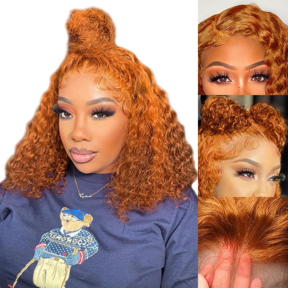 Ginger Curly Bob Wig Human Hair 12 Inch 13x4 HD Lace Front Pre Plucked Short Deep Wave for Women