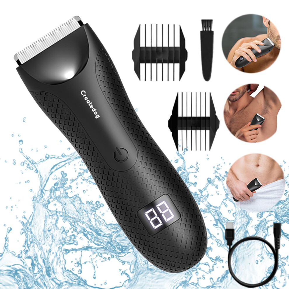 Light Men's Body Hair Trimmer Waterproof Electric Shaver With Led Precision Ceramic Blades Ipx7