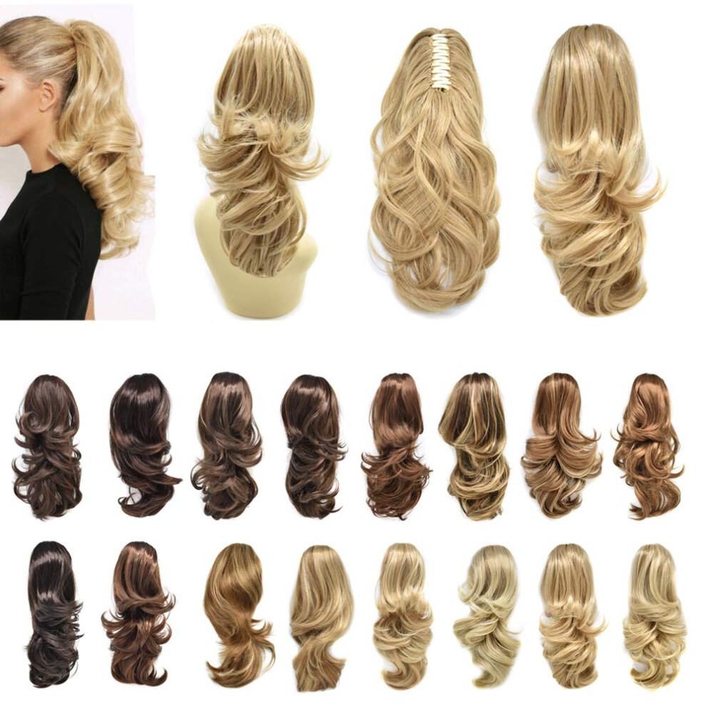 Unisex Brown Ponytail Hair Extension 14 Inch Dark Chestnut Curly Wavy Clip In Volumizing Hairpiece For Women