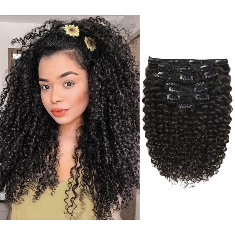 Unisex Black 18 Inch Clip In Human Hair Extensions Jerry Curly For Women Double Weft Natural