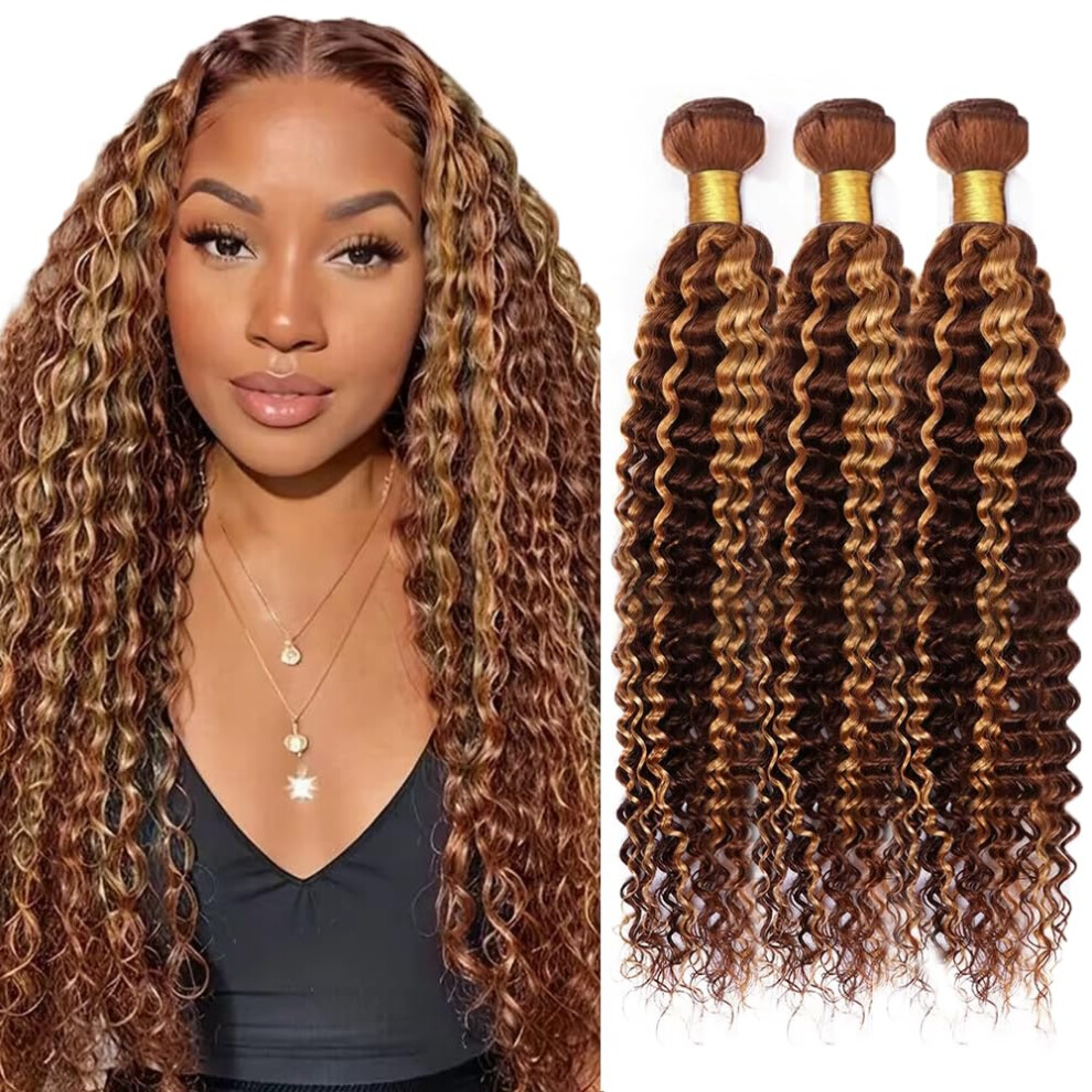 Unisex 3034 Inch Deep Wave Human Hair Bundles P27/33 Highlight Brazilian Virgin Remy Hair