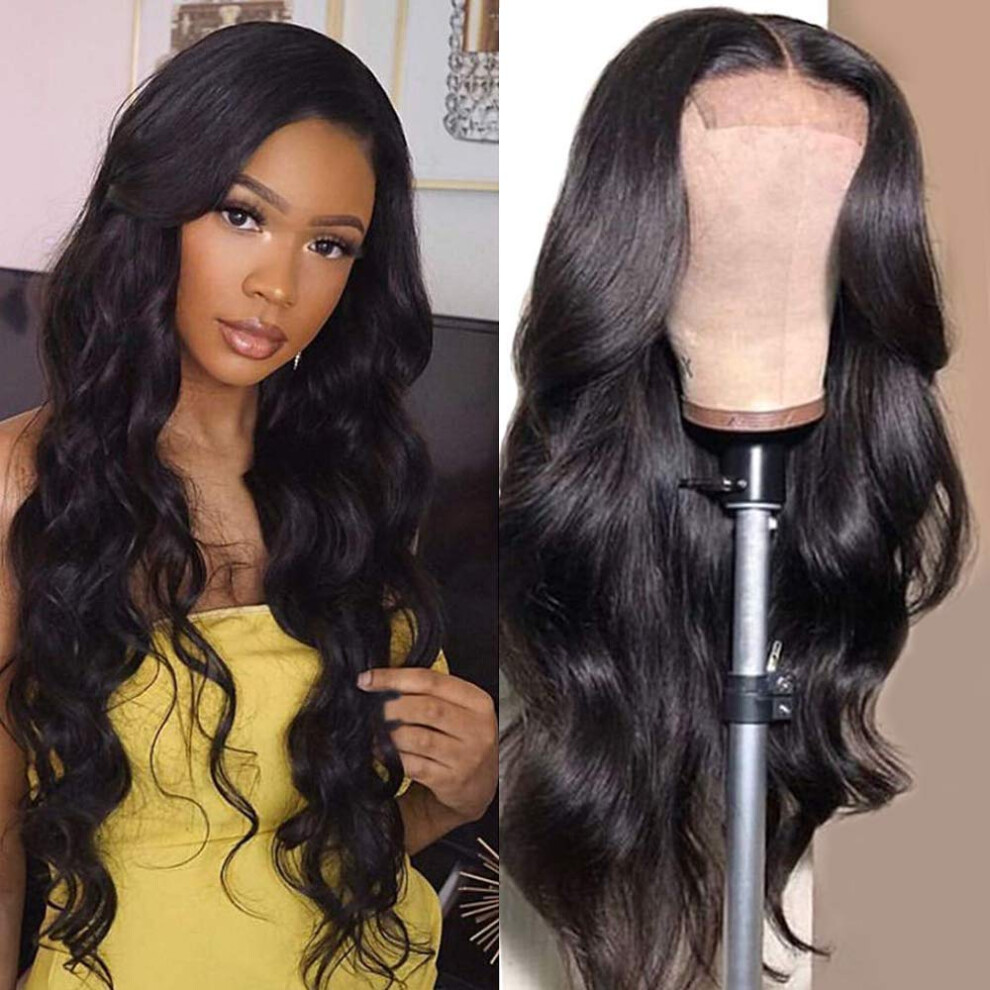 Unisex Black Brazilian Body Wave 4X4 Lace Closure Wig 150 Density Human Hair Glueless Pre Plucked For Women